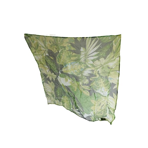 Green Tropical Leaf Print Square Scarf 100% Rayon Lightweight By Rising Tide 26" - Picture 2 of 5